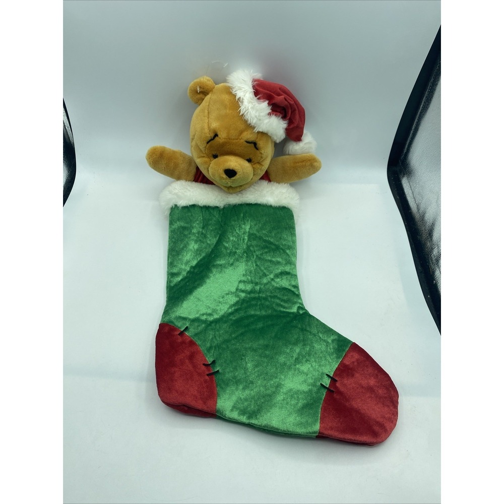 Disney Winnie the Pooh Christmas Stocking Plush Velvet Green Red 23" DN12500